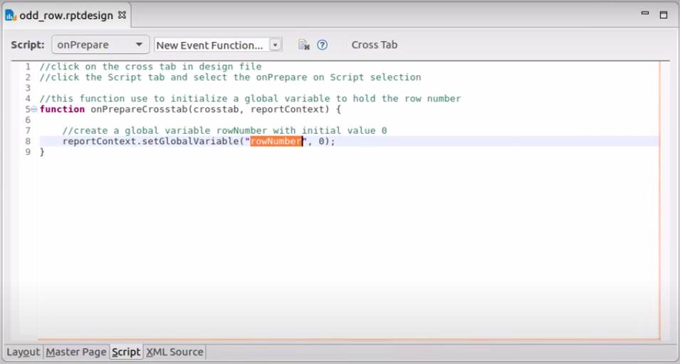 BIRT Report crosstab onPrepare script