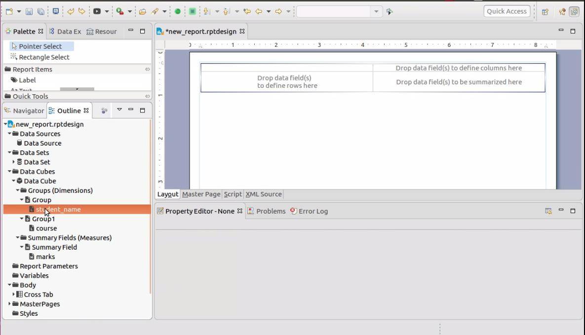 BIRT report Crosstab data set binding