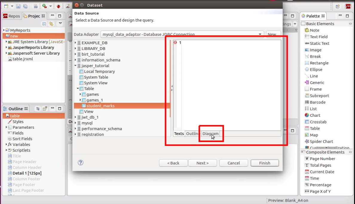 Jasper report table generate database query
