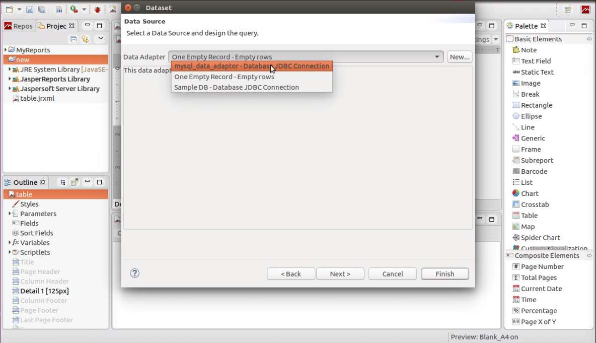 Jasper report table element data adapter